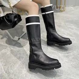 Boots Autumn Winter Women Knee High Chunky Heel Luxury Designer Vintage Natural Leather Lady Zapatos Para Mujeres 230907