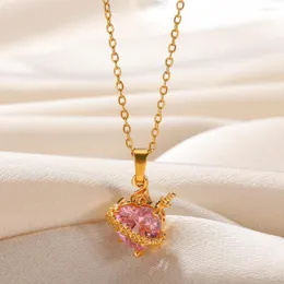 Colares de pingente de luxo rosa zircão coração colar para mulheres espada gótica passar por elegante flor de cristal amor gargantilha y2k jóias