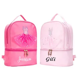 Rucksäcke Personalisierte Stickerei Kinder Tanz Rucksack für Mädchen Ballerina Rosa Duffel für Ballett Klasse Crossbody Ballett Handtasche Rucksack 230906