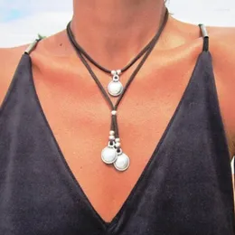 Ожерелья с подвесками в богемном стиле, этнический ветер, 3 шт., круглое ожерелье из кожи из сплава для женщин, 2023, Ретро, двухслойная веревочная цепь ручной работы, отпуск