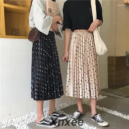 Etekler 2023 Sonbahar Kadın Moda Velvet A-Line Piled Dot Muhteşem Kadın Günlük Elastik Bel Midi Sokak Giyim Xnxee