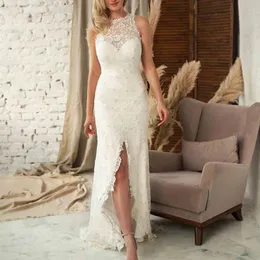 Urban Sexy Dresses Elegant Lace Wedding Illusion Bodice Vestido De Noiva Sleeveless Slit Hollow Out Slim Bridal Gowns 230907