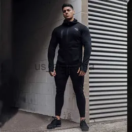 Tute da uomo Tuta da uomo Abbigliamento sportivo nero Cardigan con cerniera in cotone Pantaloni con cappuccio Set Palestra Corsa Allenamento Bodybuilding Abbigliamento fitness x0907