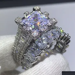 Bröllopsringar choucong helt nya vintage mode smycken 925 sterling sier prinsessan klippte vit topas cz diamant kvinnor bröllop brud ri dhvlx