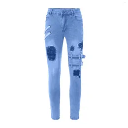 Pantalones De Mujer Moda Casual para Hombres Color Sólido Mediados De Talle Jeans Rasgados Simples Y De Moda Sueltos Pierna Ancha