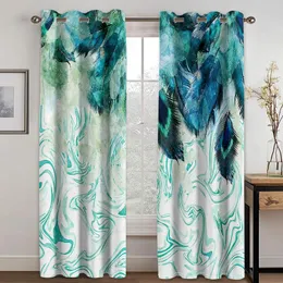 Curtain Custom Vintage Peacock Blue Style Print Polyester 2 Pieces Thin Window Drape For Living Room Bedroom Decor