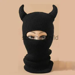 Beanie/Skull Caps 1pc Monster Ears Ski Mask Balaclava Solid Color Beanie Y2K Knit Hat Elastic Skull Hat Warm Outdoor Cycling Windproof Sticked X0907