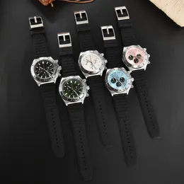Мужские кварцевые часы диаметром 41 мм, плетеный ремешок, водонепроницаемые, с несколькими циферблатами, классический большой регулируемый резиновый ремешок, повседневные часы