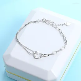 Link Bracelets Silver Color Simple Heart Bracelet Myltilayer Romantic Ladies Bangle Bijoux Minimalist Jewelry