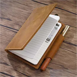 ノートパッド卸売オリジナルの本物の革のエルメッキパッドポータブルハンドメイドヴィンテージトラベラーノートブックCowe Diary Retro Sketchb Dhb9d