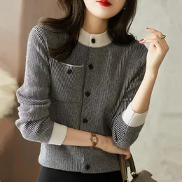 Women's Knits Tees Sweter Kardigan Wanita Musim Gugur Dingin Mantel Rajut Bergaris Liar Kasual Fashion Longgar Saku Leher o Lengan Panjang 230907