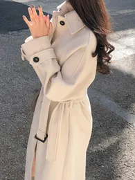 Women' Blends Mantel Musim Dingin untuk Wanita Korea Warna Solid Klip Katun Jaket Penebalan Panjang Sedang Longgar Bertali Tali Wol 230907