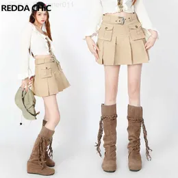 التنانير Reddachic Acubi Fashion Cargo Cargo Skirt Women Retro Y2K Mini Short Jean Skort Bulted Plated Skirt Grayu Vintage Clothes L230907