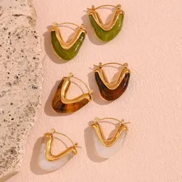 Hoop Earrings Ins Blogger Style Fashion Textured Acrylic Amber Green White Gold Plated Steel V Shape Zielone Kolczyki Damskie