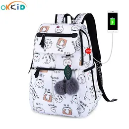 배낭 여아를위한 Okkid School Bags 여자 노트북 백팩 USB 백백 어린이 배낭 귀여운 고양이 학교 배낭 여자 가방 팩 230906