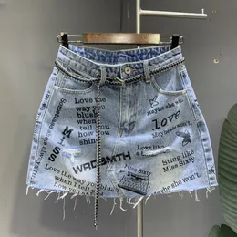 スカートY2KロックミニデニムペンデクUNTUK WANITA GRAFITI KLASIK KOREA BIRU KASUAL ESTETIKA GRUNGE PINGGANG TINGGI JEANS MODEL A LINE PAKAIAN ALT 230907