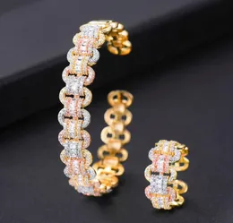 Godki Luxury African Blangle Ring Sets Fashion Dubai White Bridal Gioielli set per le donne Wedding Brincos Para come Mulheres 2106194376370