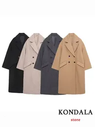 Women 'Blends Kondala Mantel Tebal Lengan Panjang Wanita Jaket Vintage Leher V Mode 2023 Elegan Musim Gugur Dingin 230907