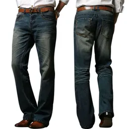 Mężczyźni S Jeans Mikro Flear of Men But Cut Dżinsowe spodnie Środkowa talia Slim Wygodna klasyczna retro niebieskie spodnie męskie rozmiar 28 40 230906