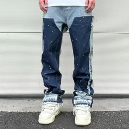 Män s jeans streetwear fläckig bläck färg match y2k baggy för män lapptäcke raser frans micro denim byxor överdimensionerade lösa kargos 230906