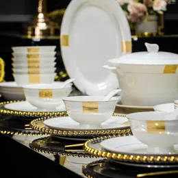 Dinnerware Sets Simple And Luxury Jingdezhen Bone Porcelain Tableware Set Bowl Plate Combination