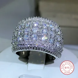 Anelli di nozze di lusso round 925 anello di fidanzamento con zircone a bling in argento sterling per donne che giungono gioielli regalo alla rinfusa 230907