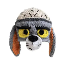 Beanie/Skull Caps Ins Funny Hand Crochet Tom Cat Beanies for Women Balaclava Spoof Skullies Cap To Men Winter Knitting Hat x0907