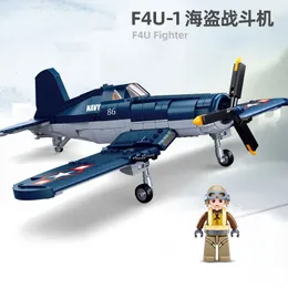 Aircraft Modle 550PCS WW2 Pacific Storm Military Weapon F4U-1 Pirate Fighter Building Blocks Air Force Model Bricks Plane Soldier Toys For Kids 230906