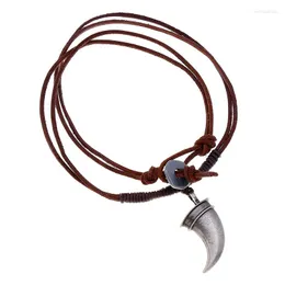 Pendant Necklaces Fashion Tribal Vintage Leather Necklace Alloy Horn Charm Adjustable Long Rope Beach Statement Chain Retro Ethnic Jewelry