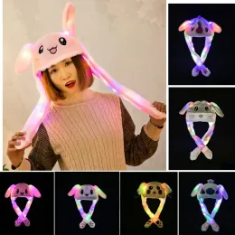 Light Up LED Plush Rabbit Funny Glowing and Ear Moving Bunny Cap for Women Girls Cosplay Christmas Party Holiday Hat 0413