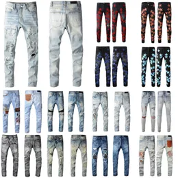 Jeans, schwarze Jeans, Designer-Jeans für Herren, gestapelte Jeans-Stickerei, Distressed Ripped Biker Slim Straight, europäische Jean-Hose für Herren, Hose