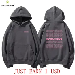 Kadın Hoodies Sweatshirts Kpop Doğdu Pembe Tur Vokal Konseri Aynı kapüşonlu düz renkli uzun kollu pamuk sweatshirt y2k büyük boy hip hop üst tee 230906