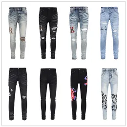 Mens designer jeans for mens Pant Ripped Close-fitting Slim Pencil Pants Brand Para ripped biker black blue jean slim fit motorcyc274L