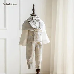 بدلة لبن ملابس الأولاد لحفلات الزفاف أطفال البوتيك الزي الصغير طفل جاكارد كيب الأطفال