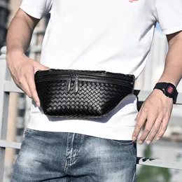 Waist Bags Designer Men's Weave Chest Pack MultiPocket Casual Fanny Money Phone Bag Luxury PU Leather Shoulder Belt 230906