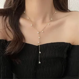 Necklace Earrings Set Full Sky Star Y-shaped Tassel Pearl With Women's Summer Style Design Sense Collar Chain Light Luxury Neckchain