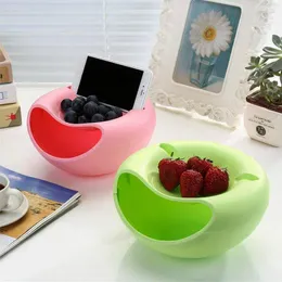 Bowls Creative Bowl Double Layer Dried Fruit Container Snack Seed Organizer Trash Can Tray Tableware With Phone Holder 1PC