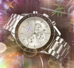 Erkek Altı iğne Lumious Quartz Saat Stripwatch Mekanik Otomatik Hareket Lüks Kronograf Saat Katı İnce Paslanmaz Çelik Bant Büyük Dial Follwatches Hediyeler
