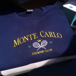 Женские толстовки с капюшоном Monte Carlo Country Club, винтажные толстовки унисекс с вышивкой, осенний пуловер с круглым вырезом из плотного хлопка, теплый пуловер для любителей тенниса