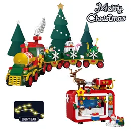 Aircraft Modle Creative Christmas City Santa's Sleigh Santa Claus Visit Gift Pack Snowman Model Building Blocks Bricks Toys for children Gifts 230907