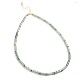 Chains Long Tube Shape Green Aventurine Yellow Jade Impression Jasper Rose Quartz Natural Stone Bead Handmade Necklace