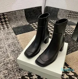 Buty Kobiety kostki moda kwadratowa palec buta retro pluszowe krótkie łodzie Lady Winter Skórzane zapinane obuwie