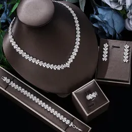 Naszyjnik Zestaw SMVP luksusowy sześcienne cyrkonia biżuteria ślubna klasyczna bransoletka Regulowana pierścionka damska