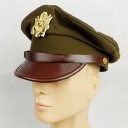 Berets WWII WW2 ضابط الجيش الأمريكي على نطاق واسع Brim Eagle Badge Cap World War War II Soldier Military Repro Equipment 230906