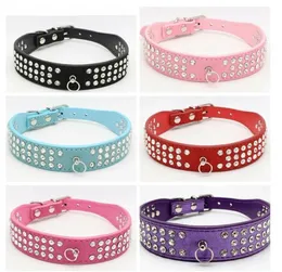 personalized Length Suede Skin Jeweled Rhinestones Pet Dog Collars Three Rows Sparkly Crystal Diamonds Studded Puppy Dog Collar