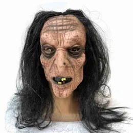 Party Masks Halloween Horror Long-Haired Witch Headgear Old Man Head Mask Haunted House Escape Room Scary Scene Dress Up Decoration Props X0907