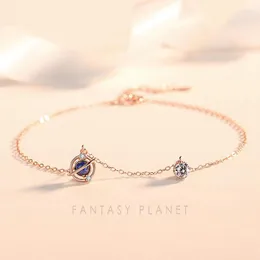 Anklets Fantasy Universe Planet Women's Anklet S925 Sterling Silver Creative Blue Glaze Crystal Foot Ornaments Ins Style Jewelry Gifts