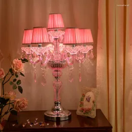Настольные лампы Свадебные T Тайвань Дорога Кристалл Лампа для гостиной Роскошная спальня Прикроватные декоративные романтические розовые выключатели света