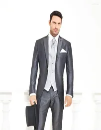 Mäns kostymer 2023 One Button Wedding/Dinner skräddare gjorde brudgummen Tuxedo glänsande grå brudgummen Peak Man Bridegroom (Jacket Pants Vest)