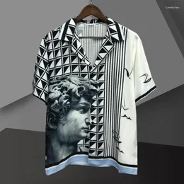 Mäns casual skjortor sommarfärg kontrast porträtt tryck män streetwear social bulus camisa maskulina hawaii kemise homme